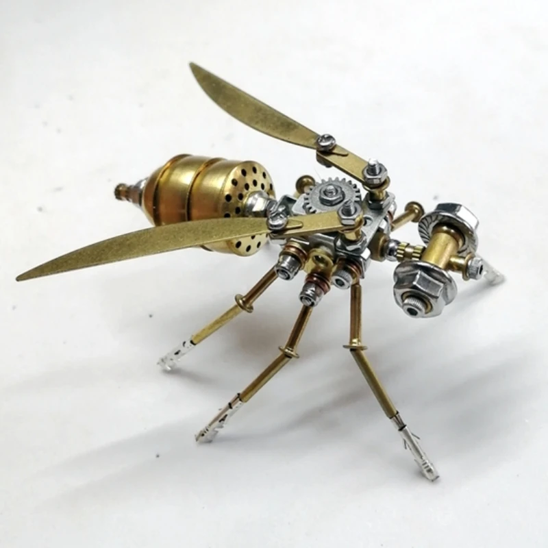 Metal Small Wasp Model DIY Assembly Kits Steampunk Mechanical Insect Ornament Pure Handmade 3D Puzzels Toy for Kids Adults Gift