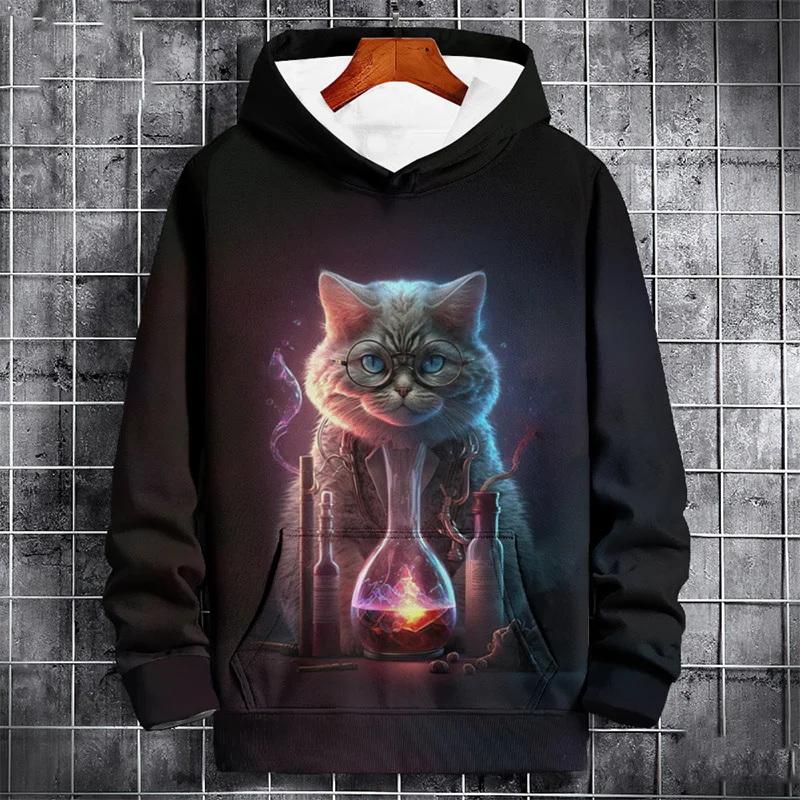 3D Printed Astronaut Cat Hoodies For Men Cool Experiment Graphic Sweatshirts Casual Oversized Pullovers Unisex Long Sleeves Tops