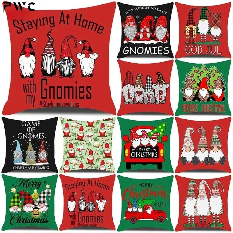 12 Styles New Christmas Gnomes Printed Pillowcase Throw Cushion Cover Sofa Car Pillow Cover Xmas Gifts Home Decor