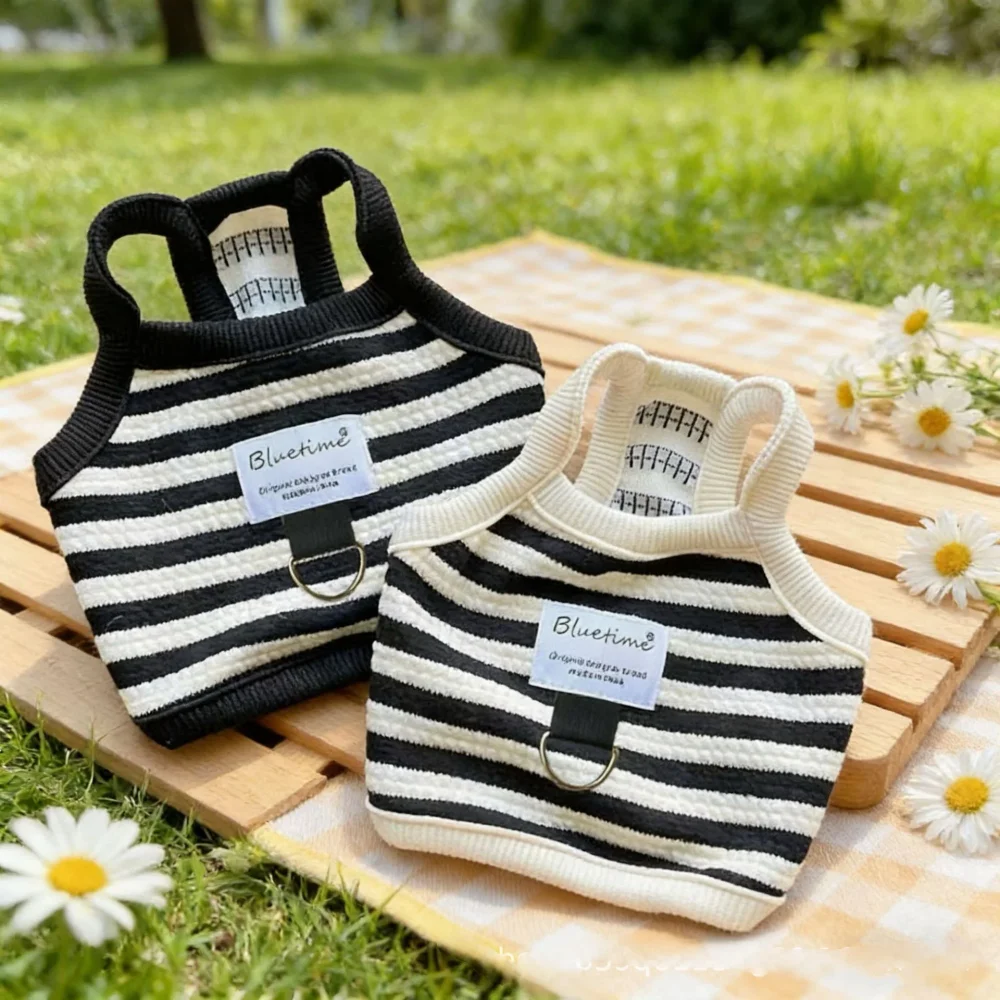 Summer Black White Stripe Pet Vest Cute Puppy Clothes Bulldog Chihuahua Dog Suspenders Clothing Cotton Dog Costume Dog T Shirt