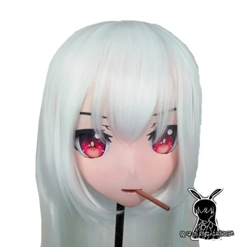 (Rabbit 66) Full Head Girl BJD Mask Imperishable Night Cartoon Anime Silicone Fujiwara no Mokou Kigurumi Cosplay Mask