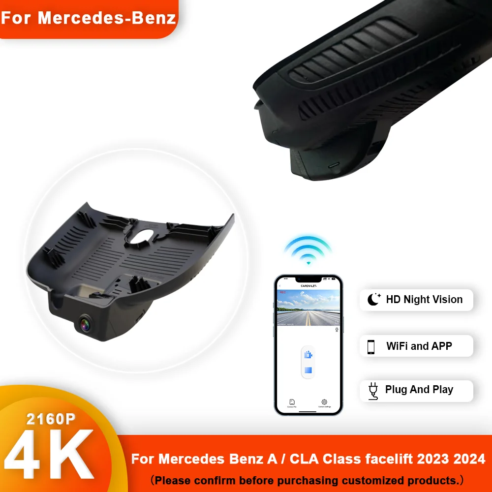 

For Mercedes Benz A / CLA Class facelift 2023 2024 4K Dash Cam for Car Camera Recorder Dashcam WIFI Car Dvr Recording Devices