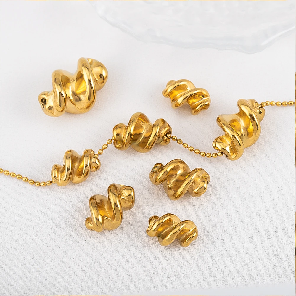 2pcs Stainless Steel Loose Beads Threaded Twist Spacer Bead DIY Necklaces Bracelet Jewelry Materials Making Findings Wholesale