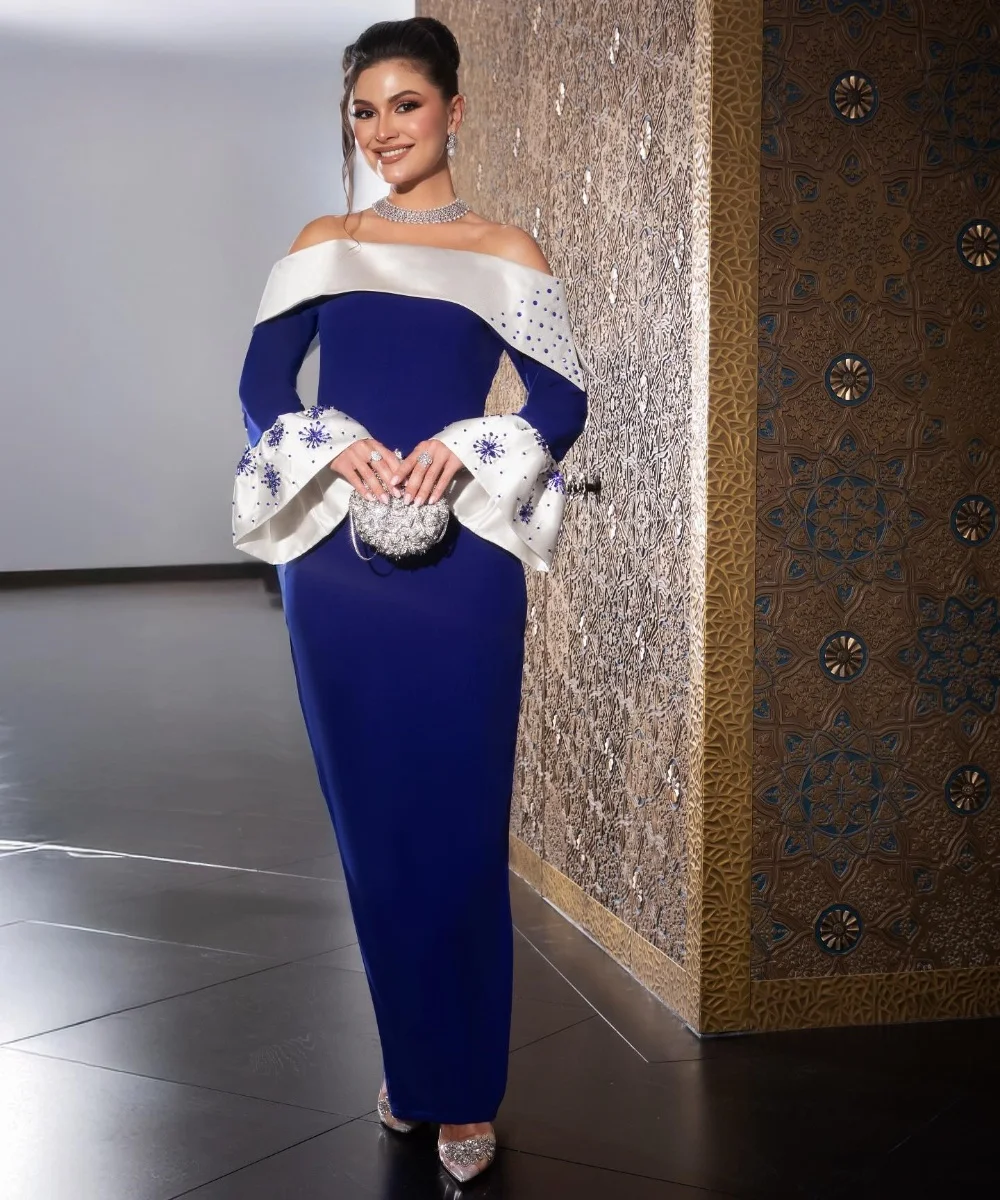 

Customized Exquisite Jersey Sequined Pleat Straight Off-the-shoulder Midi Dresses Bespoke Occasion Homecoming Sparkle