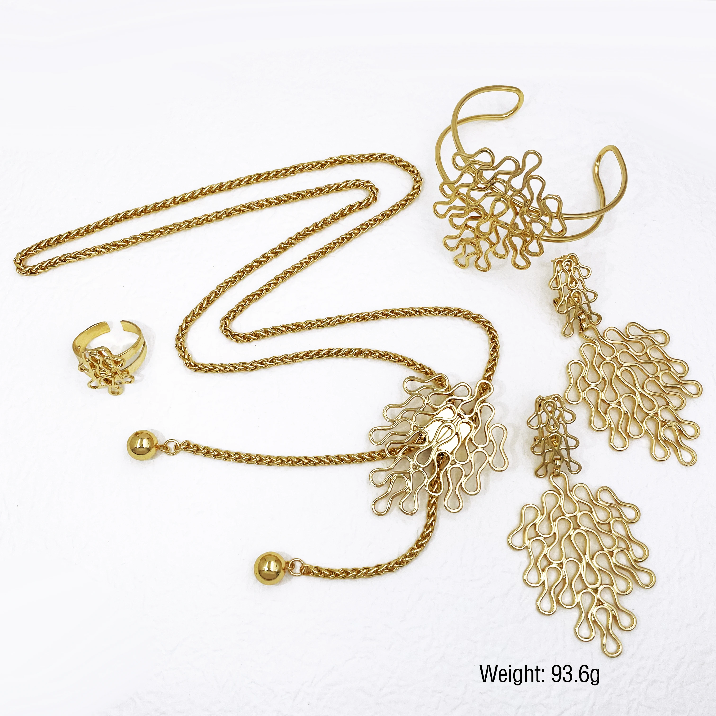 Afican Gold Plated 4PCS Jewelry Set Chests Long Chain Flower Design Necklace Earrings Bracelet Ring Wedding Party Gifts