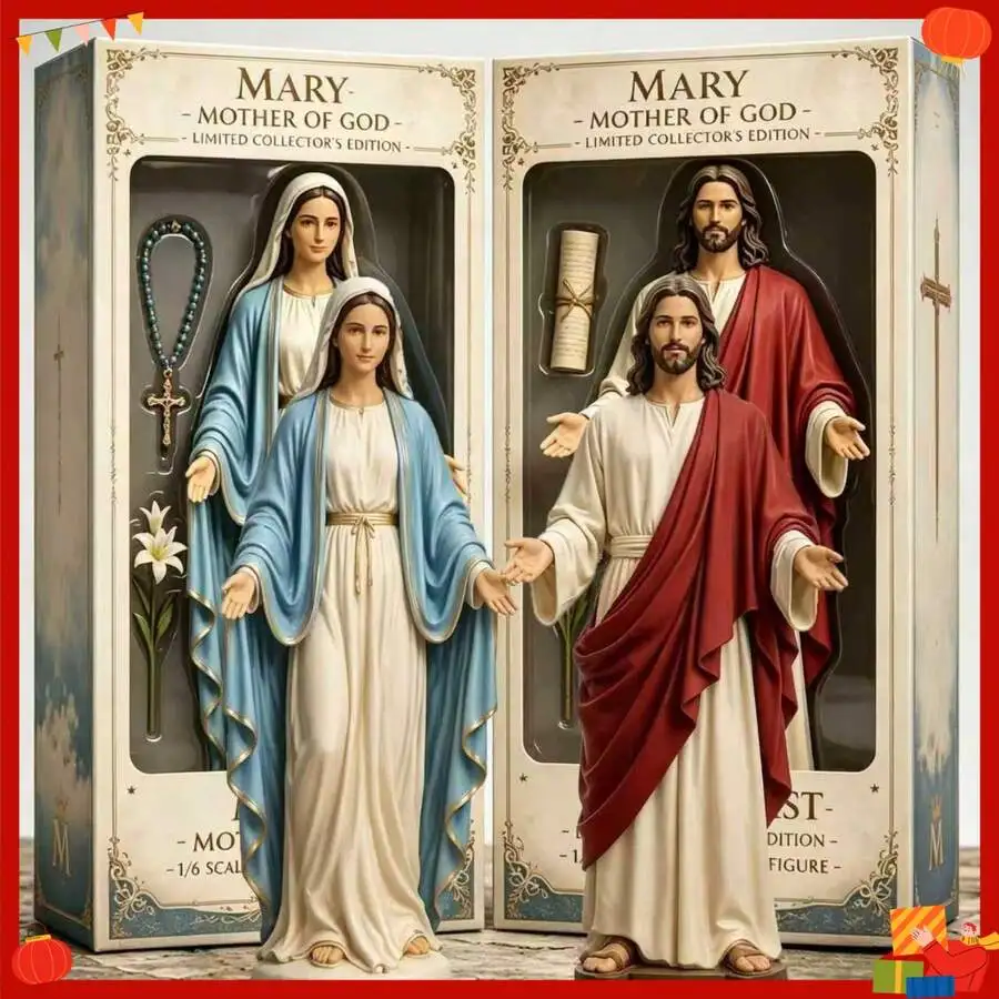 2-Piece Limited Scale Figurine Set, Delicately Hand-Painted Resin Handheld Statues With Fine Texture. Classic Religious Style De