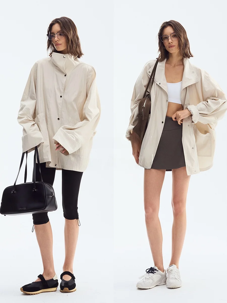 DeeSicile Women's Casual Spor Windbreaker Jaet Light Khaki Simple Sle Loose Fit Slimming Leisure Outerwear Coat