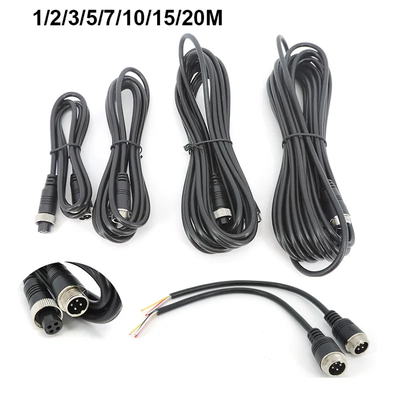 1/3/5/10/15/20m 4 pinos núcleo macho para fêmea extensão de aviação conector de vídeo cabo de alimentação para carro caminhão ônibus monitor câmera fio