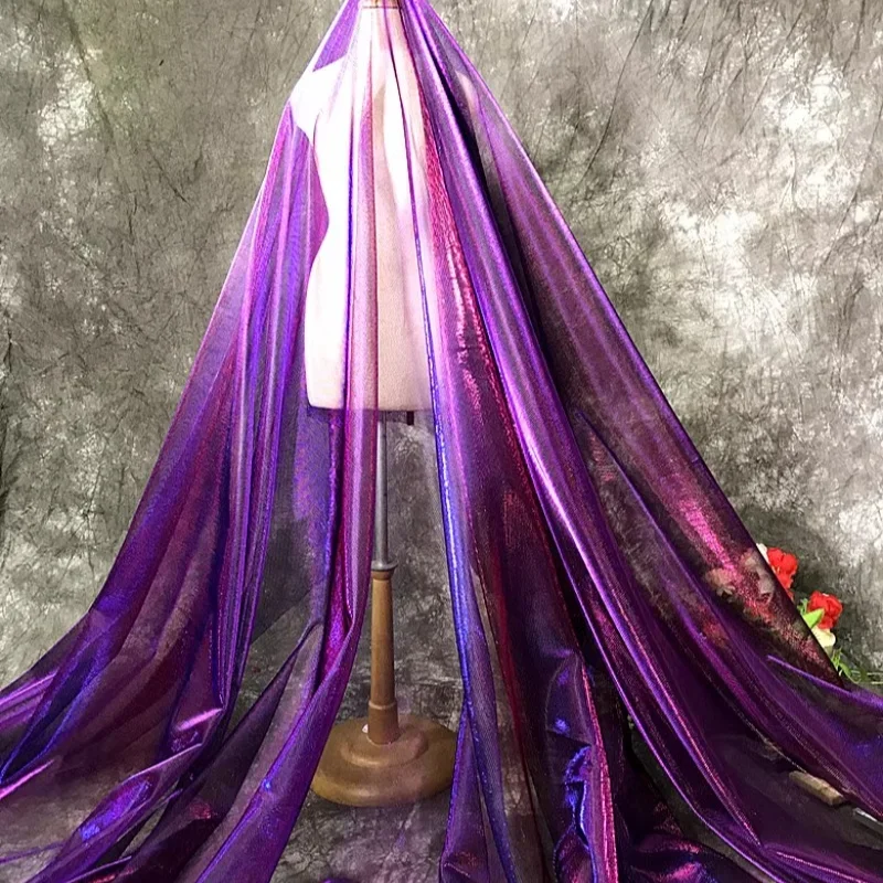 Glass Purple Blue Gradient Mesh Designer Fabric Star River Skirt Clothing DIY Colorful Light Clothing Fabric