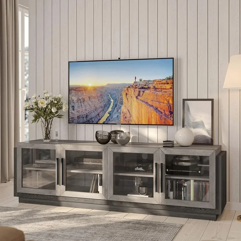 

Modern TV Cabinet & Entertainment Center with Shelves, Wood Storage Unit for Living Room, Fits Up to 75-Inch TVs