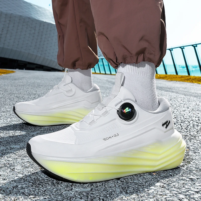 Men's New Style Running Shoes with Rotating Buckles Breathable and Shock Absorbing Soft Bottom Lightweight for Students' Running