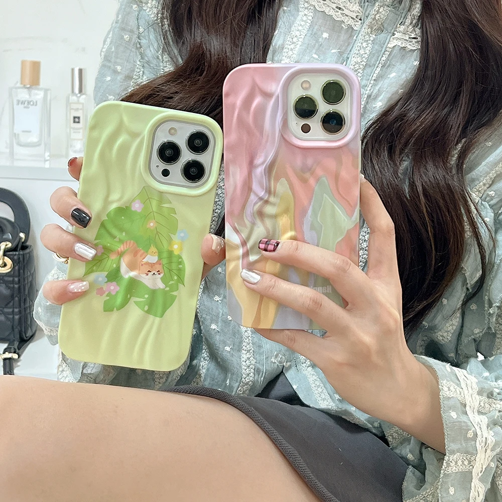 

New Funda de teléfono con gato para iPhone, carcasa de TPU de silicona suave, suave, plisado, 3D, 11 Pro Max, 12, 13, 14 Pro Max