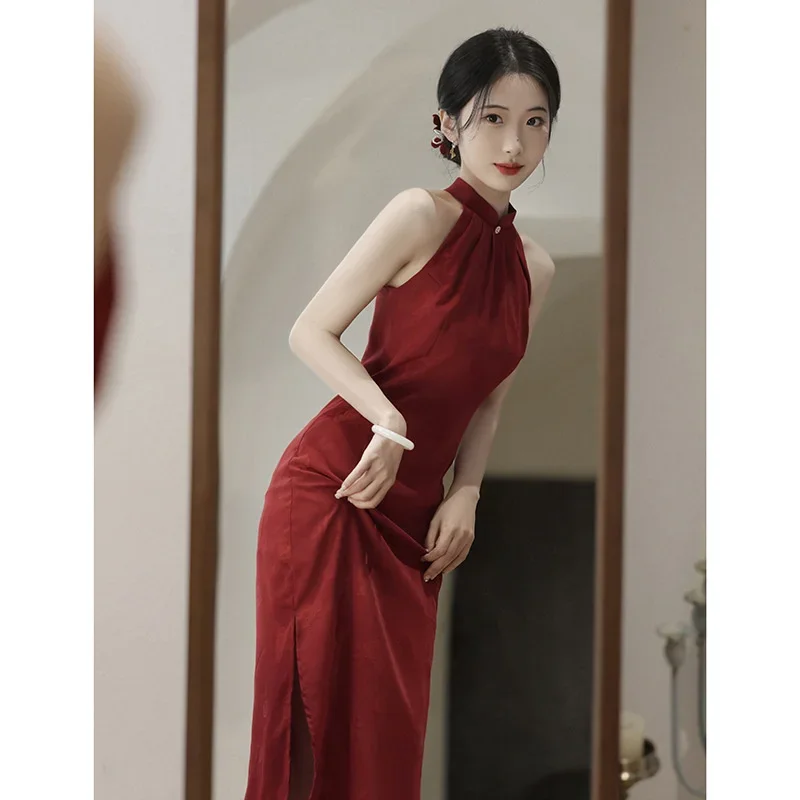 Nuevo vestido Cheongsam chino moderno Trational sin mangas Cheongsams largos Qipao Vintage Oriental boda fiesta vestidos de mujer