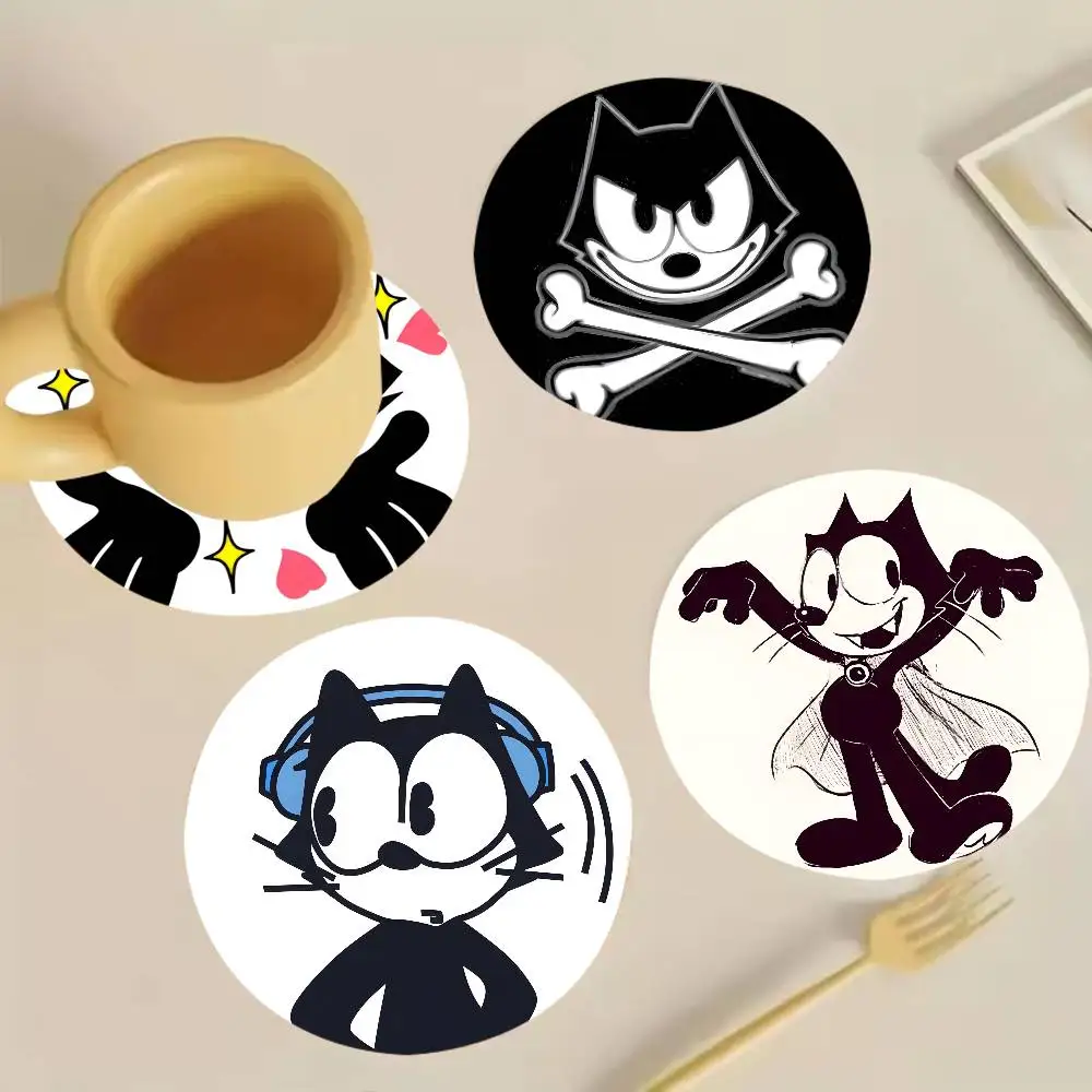 F-Felix the Cat Wooden Cup Mat Cappuccino Vodka Juice Water Coaster for Flower Shop