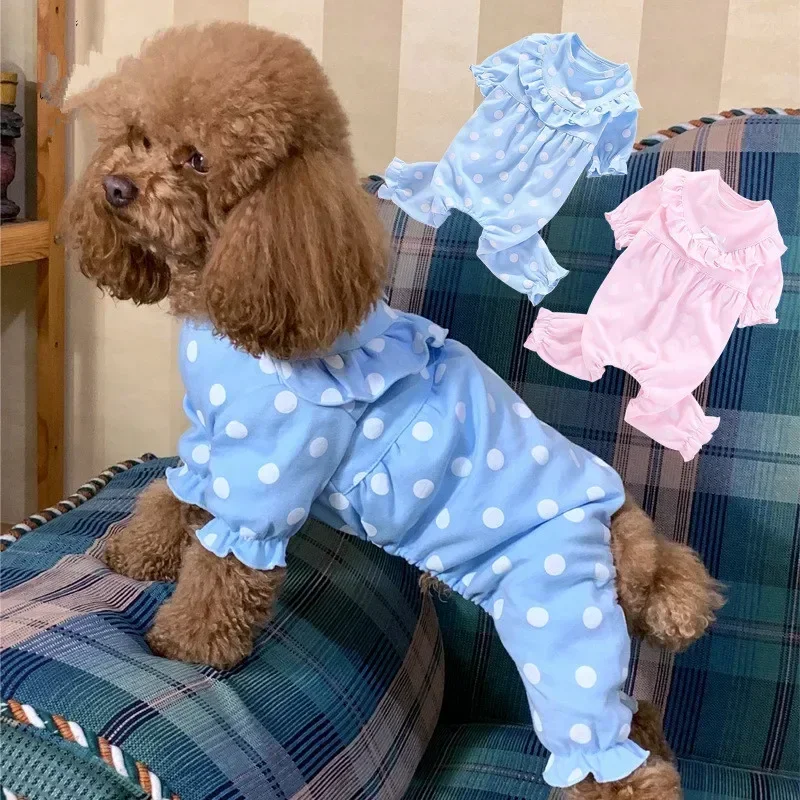 Pet Dog Pajamas Cute Dots Cotton Dog Jumpsuit Pyjama Poodle Bichon Frise Schnauzer Clothing Pet Clothes Apparel Dropshipping