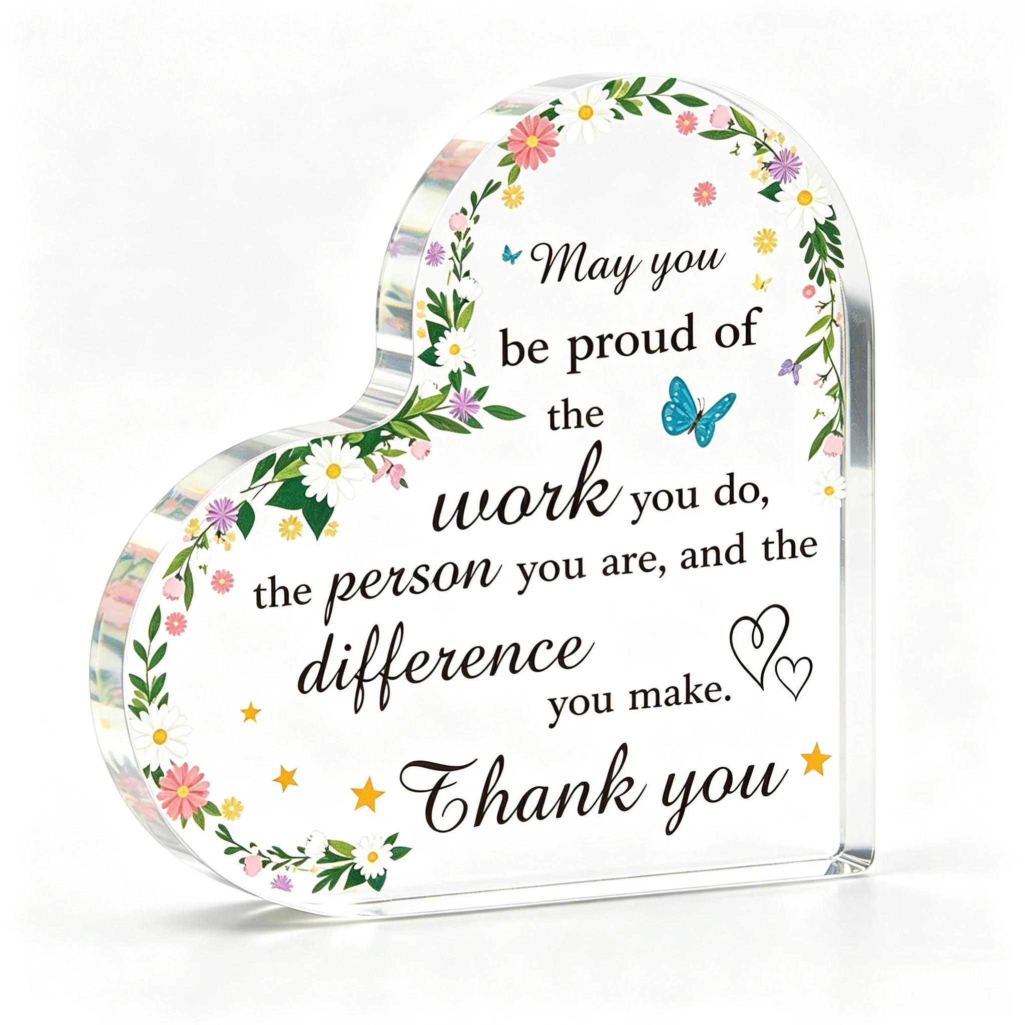Colorful Daisy Garland Heart‑Shaped Acrylic Ornament, Friend Coworker Thank‑You Tabletop Decor
