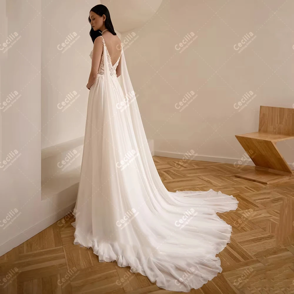 فساتين زفاف أنيقة على شكل حرف A زي العرائس دانتيل زينة رداء رشيق بدون أكمام فتحة عالية مخصصة فيستدوس دي نوفيا 2026 #2