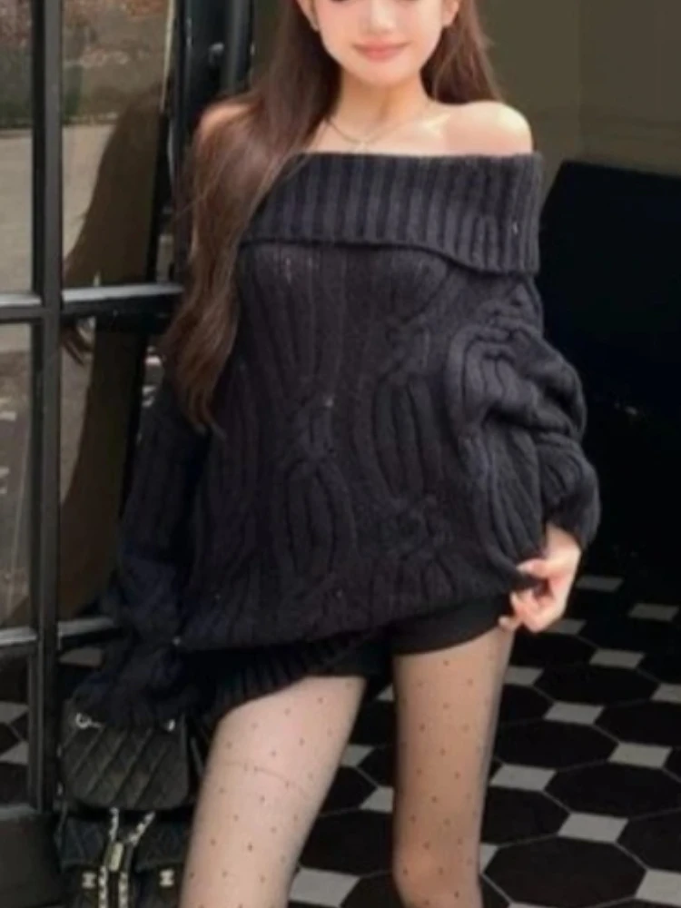

Корейские модные милые вязаные топы, женские дизайнерские топы на одно плечо, теплый свитер с длинными рукавами, японский винтажный уличный шикарный наряд