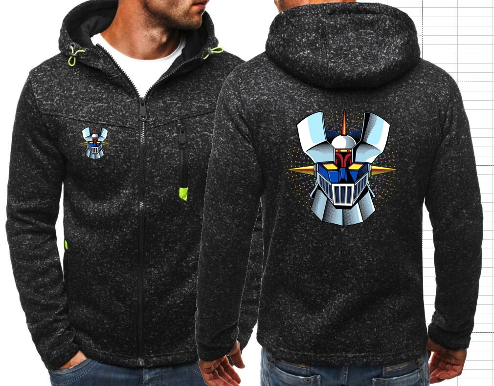 Masculino Mazinger Z Anime Hoodies, Filme Robô Manga Antigo, Roupa Casual, Zíper, Jacquard de Maré, Jaqueta Velo