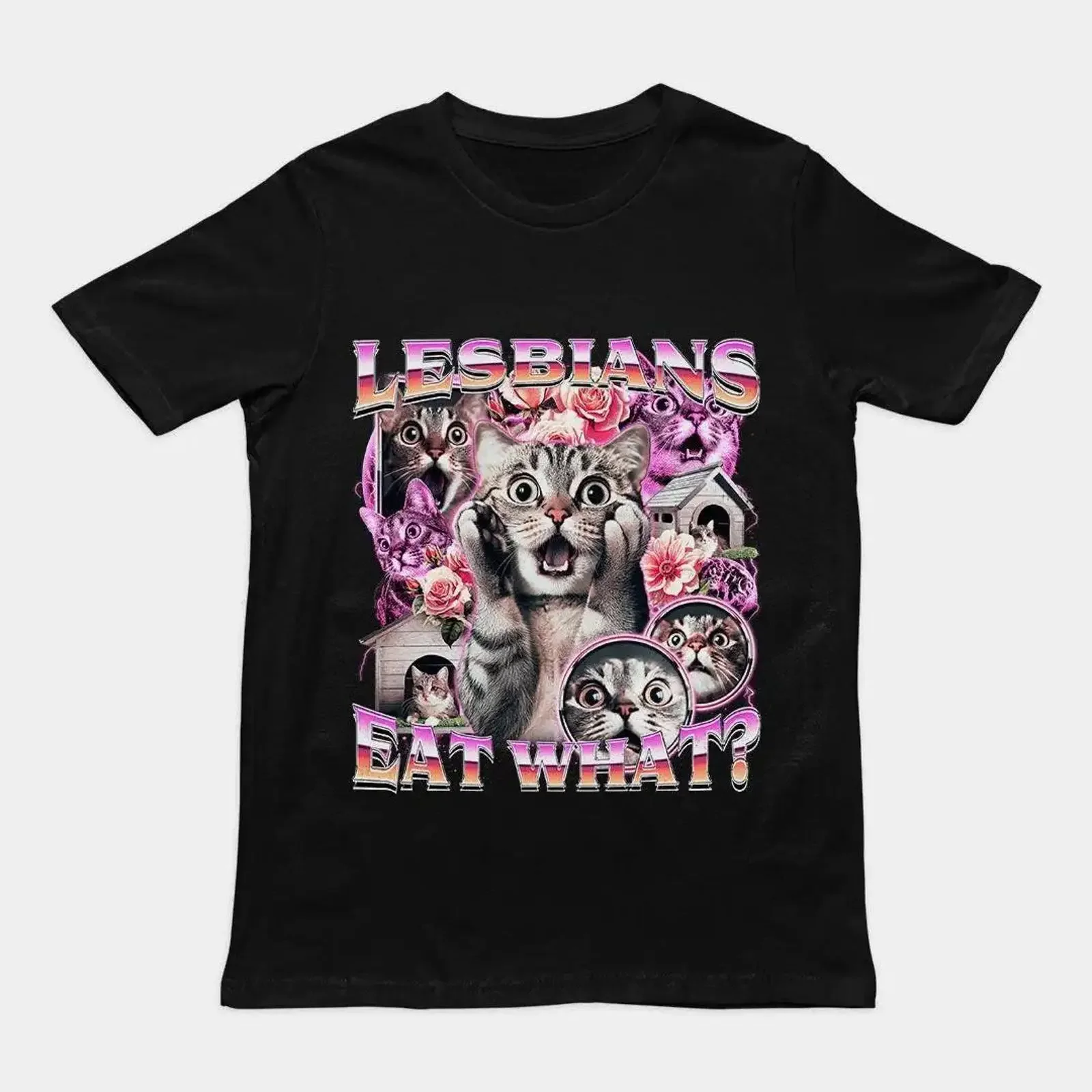 Lesbians Eat What Funny Cat Meme T Shirt Rude Adult Joke LGBT Pride Sarcastic Gag WLW Humor GifT vintage Washed fashion