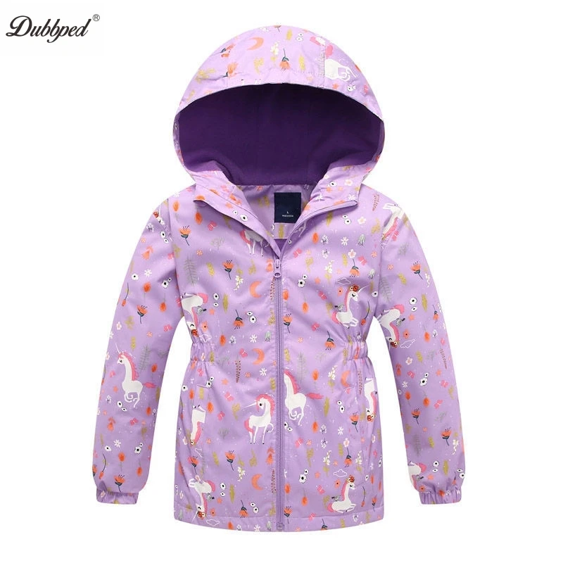 Dubbped Kids Girls Unicorn Purple Rain Jacket Waterproof Coat Lightweight Hooded Warm Lined Raincoats Windbreakers 3-12Y