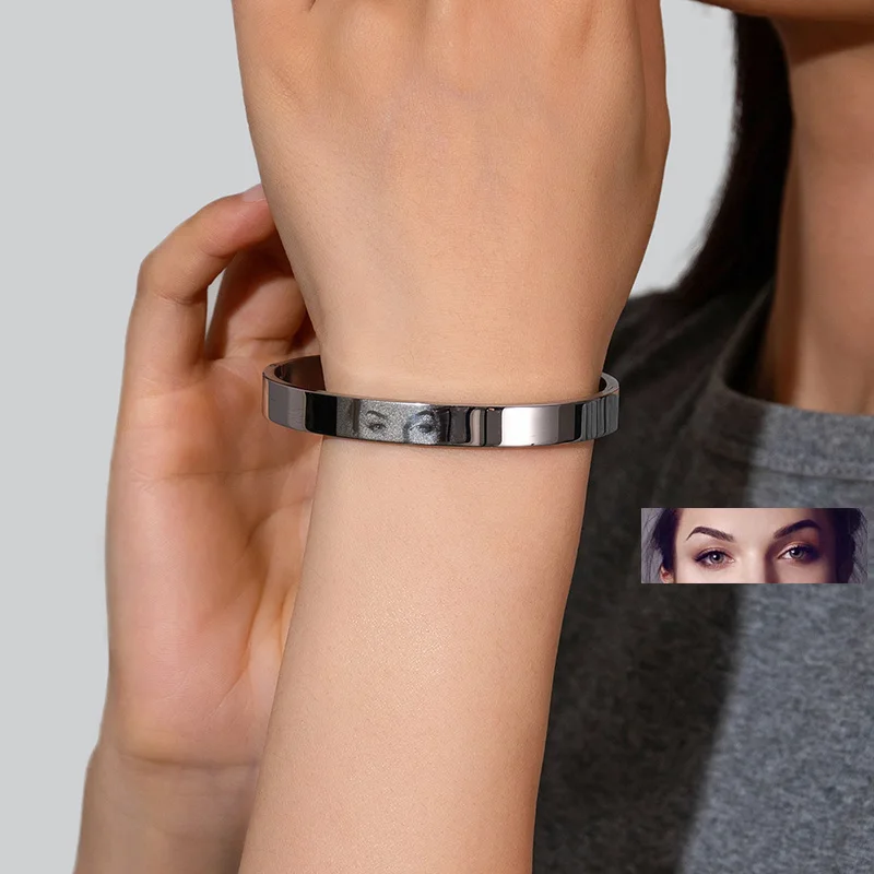 Bracelet personnalisé en acier inoxydable pour hommes et femmes, image des yeux gravée, bijoux commémoratifs bricolage, cadeaux personnalisés