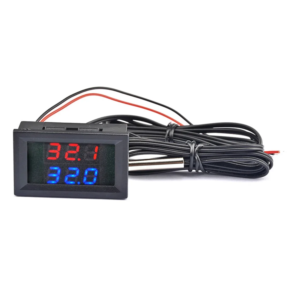 DC 4-28V LED Display Digital Temperature Sensor Thermometer Red Blue Dual Digital Temperature Tester With NTC Dual Probe Cable