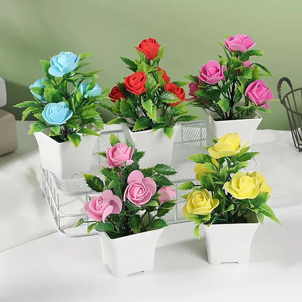 Simulated Potted Plant Artificial Rose Potted Plant Realistic Artificial Rose Bonsai Decor Set Vibrant Color For Home For Room