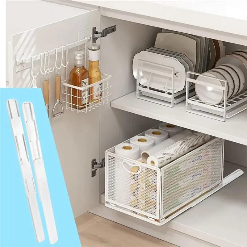 A19F-For Cabinet For Baskets, Bins, Shelves Adhesive Sliders 6 Pcs Drawer Pull Out Organizer Accessories Rail
