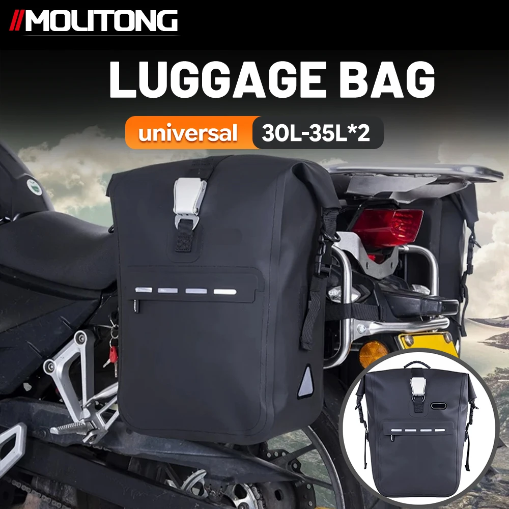 Motorcycle Saddle Bags 30L-35L x2 Waterproof TPU Side Luggage Bag Quick Release Panniers for Adventure Touring Off-Road