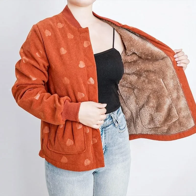 Women's Autumn Winter Fleece Lining Coat Cotton Jacket Elderly Fleece Thicken Casual Fashion Advanced Soft Niche Versatile