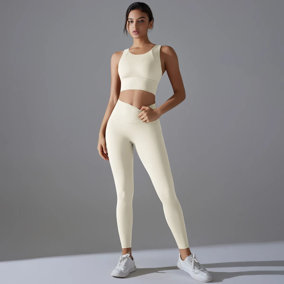 Solid Color Women's Yoga Suit Fitness Set High Waist Hip Lifting Pants Sports Leisure Backless Running Vest Set 2024 New