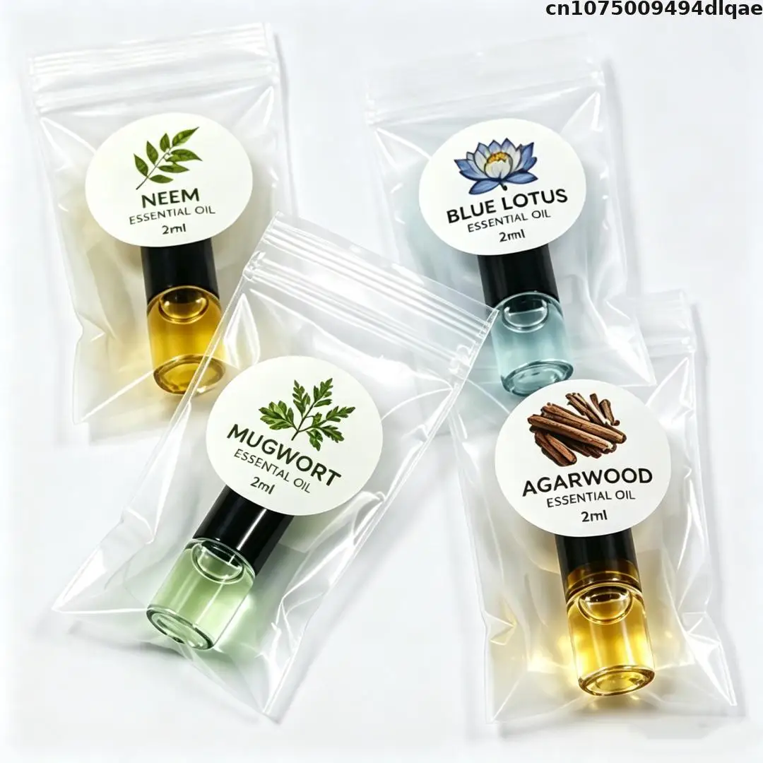 Splymczen Mini Botanical Essential Oil Collection 2ml Agarwood Neem Blue Lotus Mugwort Aromatic Oil For Diy Soap Candle Making