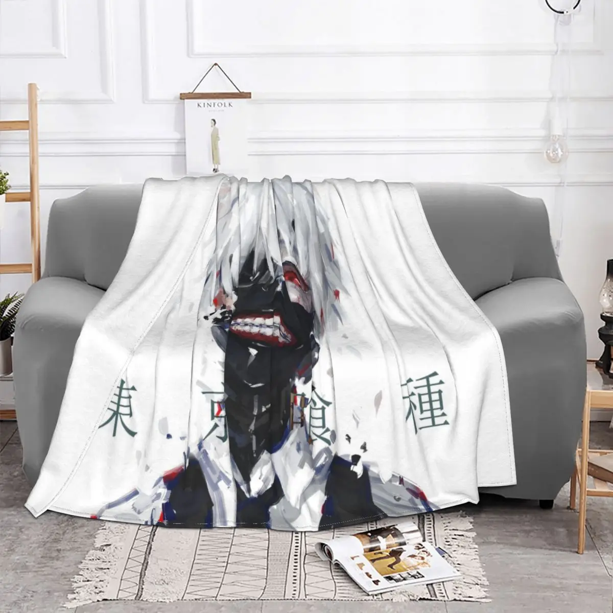 Kaneki Ken Tokyo Ghoul Blanket Fleece Textile Decor Japan Anime Portable Ultra-Soft Throw Blanket for Bedding Office Bedspread