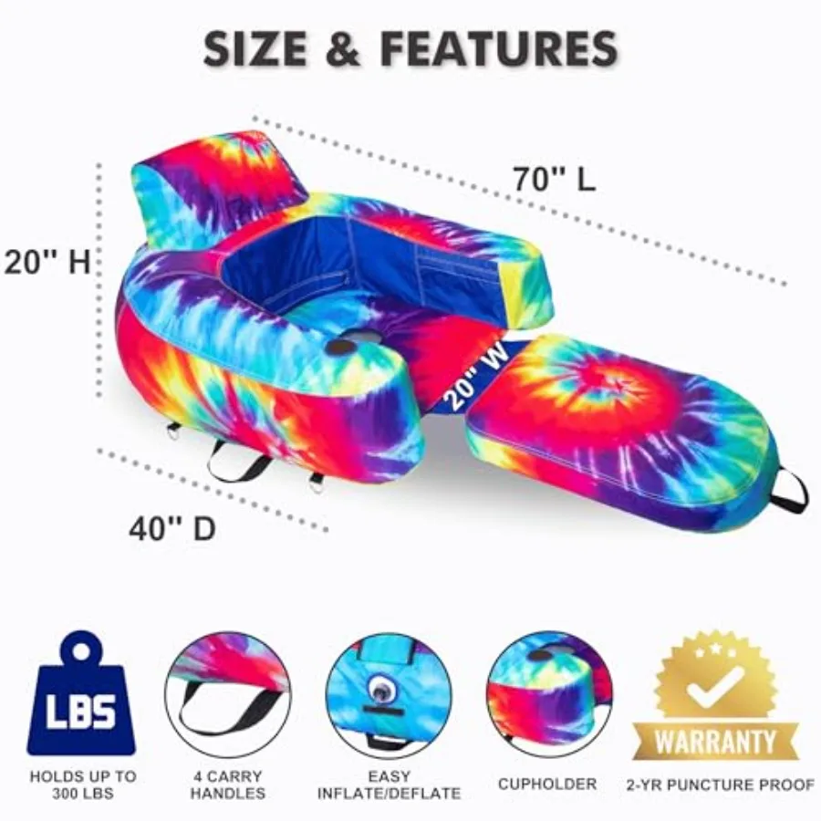 Pool Lounger Inflatable Pool Floats For Pool Lake River Floating Lounge Chair Heavy Duty Fabric Raft 2in1 Convertible Chair Blu