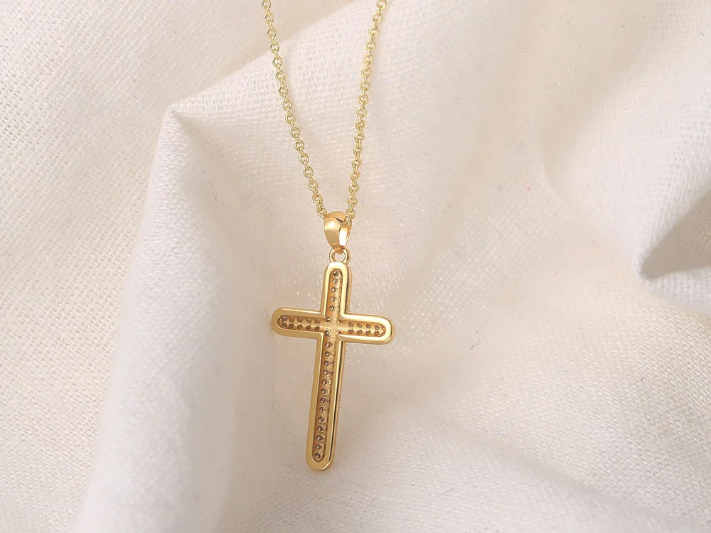 Hochwertige Goldfarbene Zirkon-Kreuz-Anhänger-Halskette, Goth-Choker für Frauen, Halloween-Geschenk, Großhandel Modeschmuck Geschenk – Detail 7