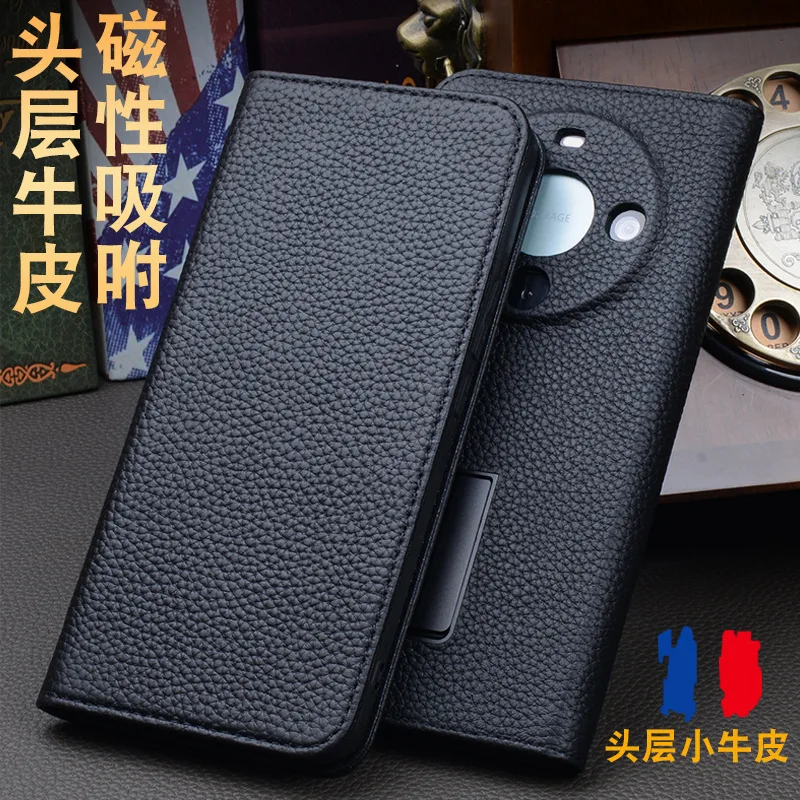 

Wobilo Luxury Genuine Leather Flip Phone Cases For Huawei Mate60 Mate 60 Pro Plus Leather Half Pack Phone Cover Case Shockproof