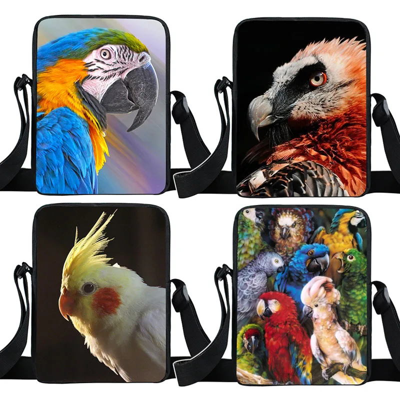 Parrot Bird Print Crossbody Bags Conure Cockatiel Scarlet Macaw Birder Shoulder Bags Teenage Messenger Bag Travel Handbag Gift