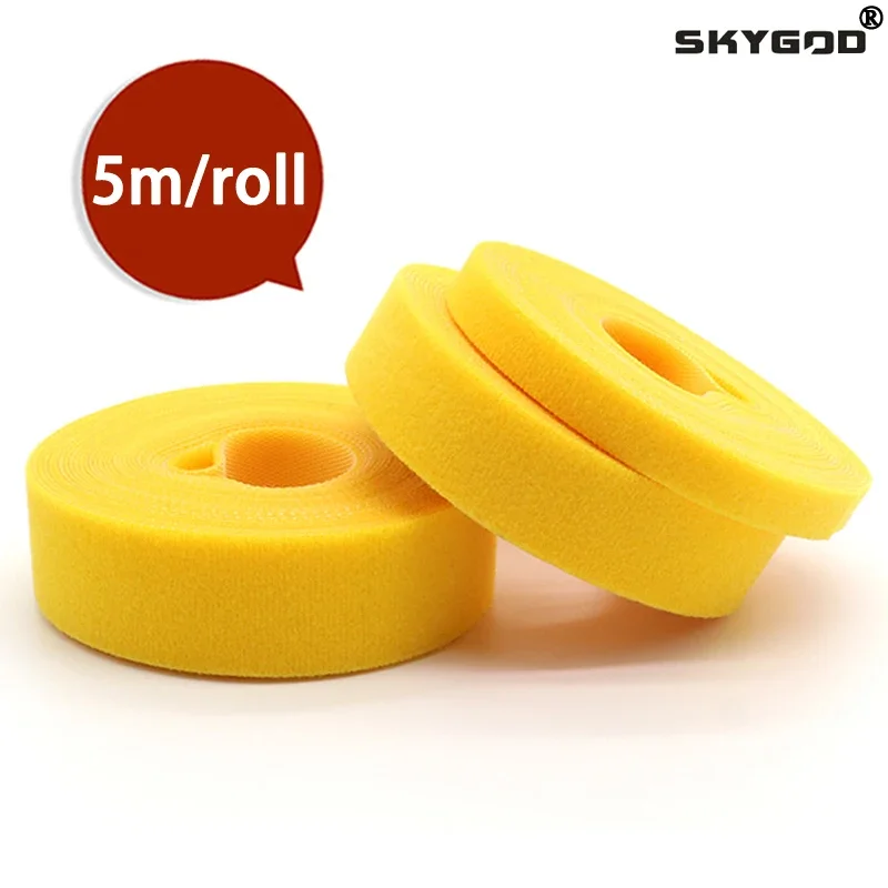 

5m/roll Cable Ties Reusable Loop Bundle Self Adhesive Yellow Nylon Strap Organizer Clip Wire Holder Management Fastening Tape