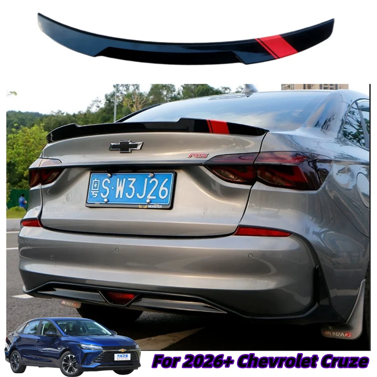 

Для Chevrolet New Cruze 2026+ года: спортивный спойлер на крышку багажника, задний спойлер на крышу, внешние аксессуары для автомобиля