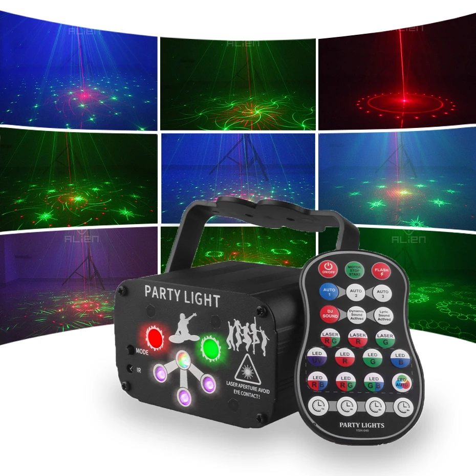 Imagem -05 - Alien-rgb Mini dj Disco Party Laser Light Projector Usb Recarregável Led Som uv Efeito Estroboscópico Casamento Natal Férias Lâmpada de Dança