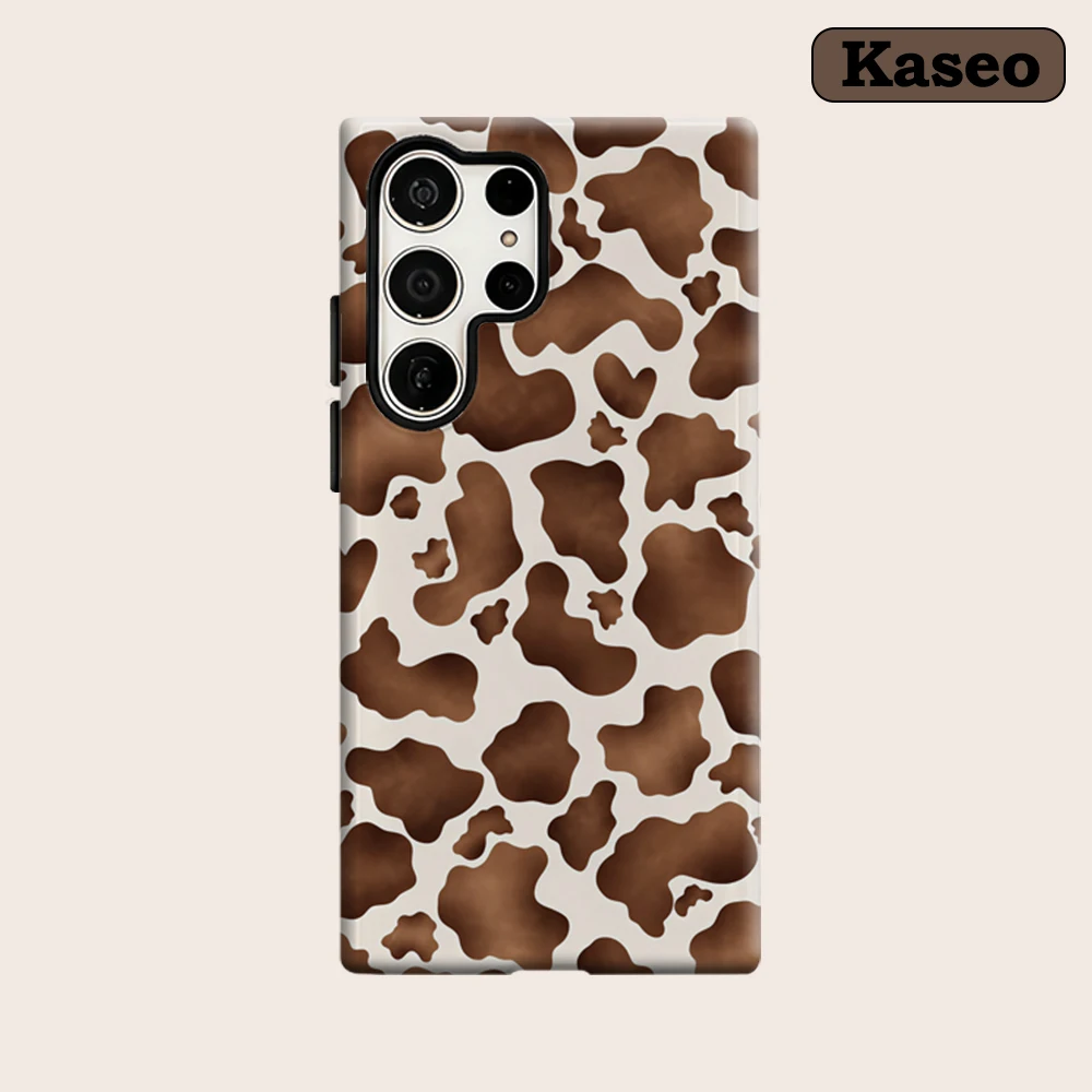 Classic Brown Cow Print Phone Case for Samsung Galaxy S25 Ultra S24 S23 Ultra Plus Shockproof Double Layer Back Cover