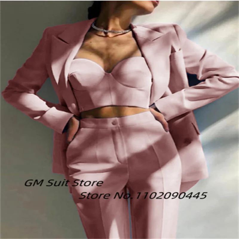 Women\'s Suits 2022 Lapel Collar Elegant Slim Tube Top 2-Piece Set (Blazer + Suit Pants) Double Breasted Casual Prom Party Suit