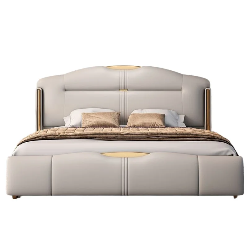

Modern and simple, rice leather bed, master bedroom, multi-function bed