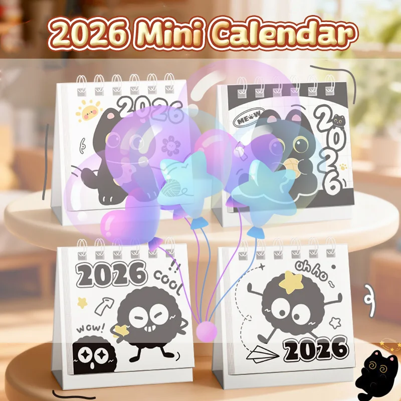

2 шт. случайный мини-календарь на 2026 портативный милый кот офисные школьные принадлежности календарь ежемесячный планировщик настольные аксессуары Decor Record