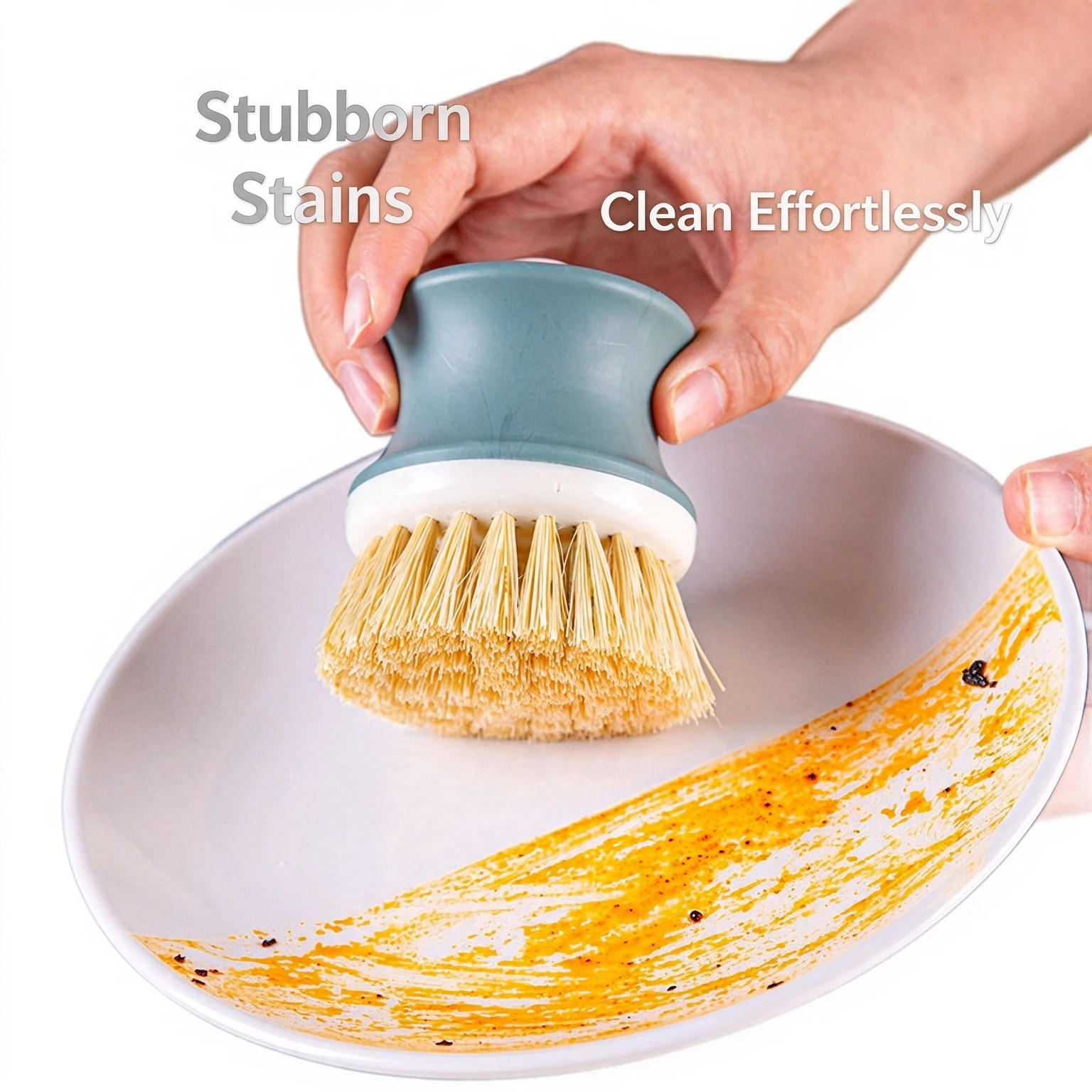 Plant-based sisal handle, round-head dishwashing brush that does not absorb oil, used for cleaning dishes