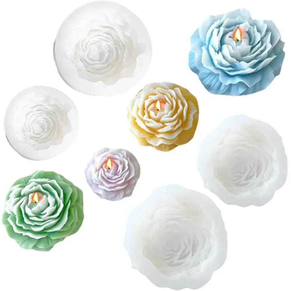 3D Peony Candle Silicone Mold DIY Relief Flower Soap Resin Plaster Mould Home Decor Chocolate Cake Ice Baking Making Tool Gifts