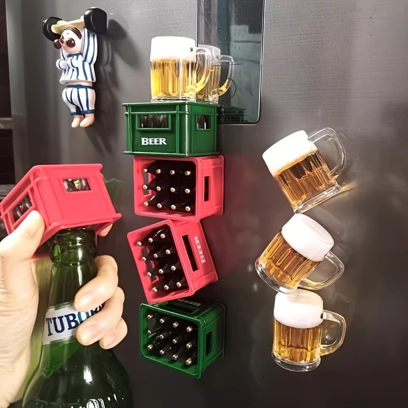 Abridor de botellas de cerveza, abridor de botellas de refresco, se puede fijar al refrigerador como decoración, diseño creativo de cesta para cerveza
