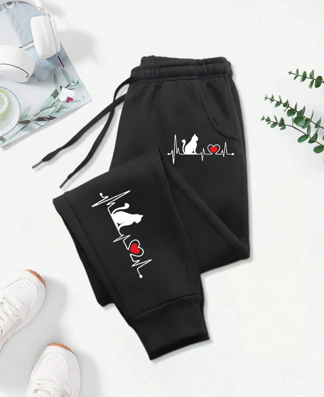 

Dog Red Heart Electrocardiogram Printing Printed Woman Pant Street Soft Sweatpants Sport Fashion Trousers Casual Autumn Pants