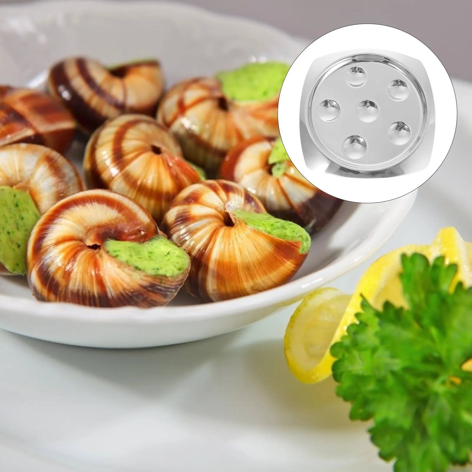 

Stainless Steel Snail Pan Escargot Compartment Plate Dishes Pasta Platter Silver Compartments Serving Child